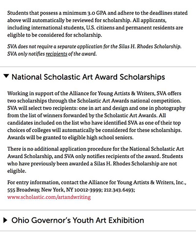 Apply for a scholarship to the New York School of Visual Arts Apply for a scholarship to the New York School of Visual Arts