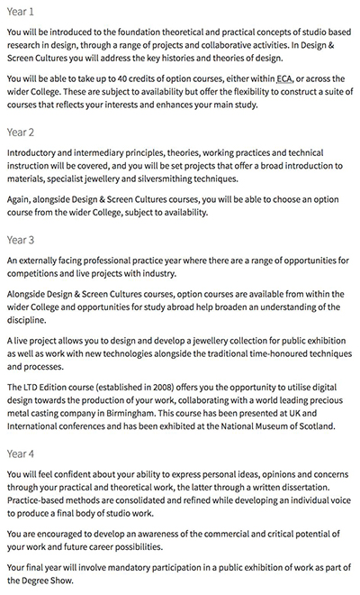 Overseas courses of jewelry design in Edinburgh University Overseas courses of jewelry design in Edinburgh University