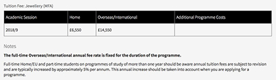 Overseas study fees for jewelry design at Edinburgh University Overseas study fees for jewelry design at Edinburgh University