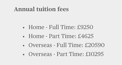 Tuition of Goldsmith College, University of London Tuition of Goldsmith College, University of London
