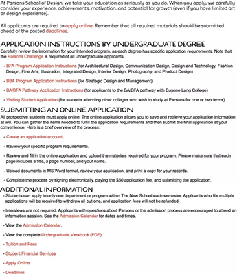 Parsons School of Design Application Requirements Parsons School of Design Application Requirements