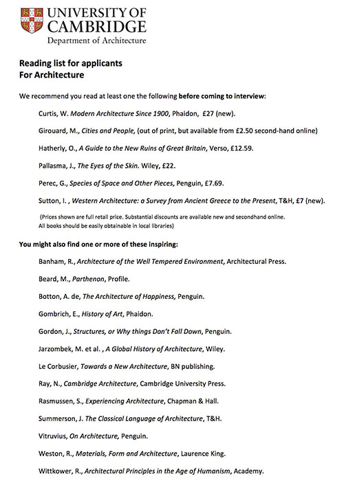 Cambridge University Architecture Application Cambridge University Architecture Application