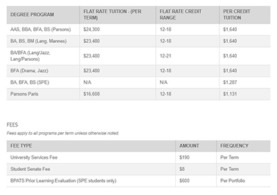 Undergraduate tuition of Parsons Design College Undergraduate tuition of Parsons Design College