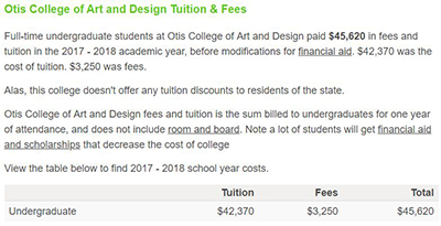 Undergraduate tuition of Otis College of Art and Design Undergraduate tuition of Otis College of Art and Design