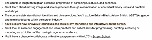 Film and Screen Studies at London Media College Film and Screen Studies at London Media College