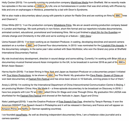 Documentary Production, School of Communication, London University of the Arts Documentary Production, School of Communication, London University of the Arts