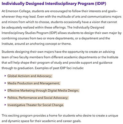 Emerson College Interdisciplinary Program Emerson College Interdisciplinary Program