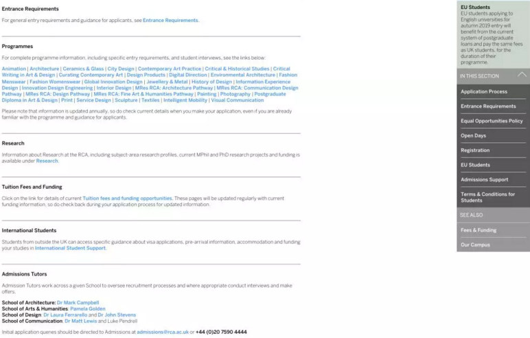 Application on the official website of the Royal Academy of Arts Application on the official website of the Royal Academy of Arts