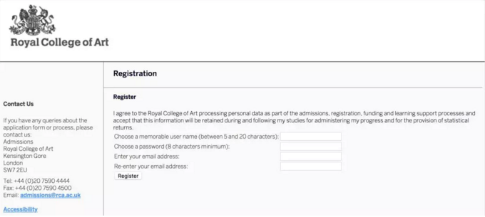 Application on the official website of the Royal Academy of Arts Application on the official website of the Royal Academy of Arts