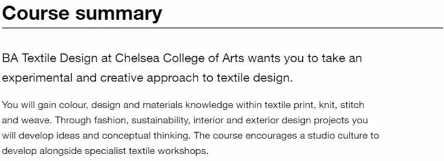 Introduction to Textile Design Course of Chelsea Academy of Arts Introduction to Textile Design Course of Chelsea Academy of Arts