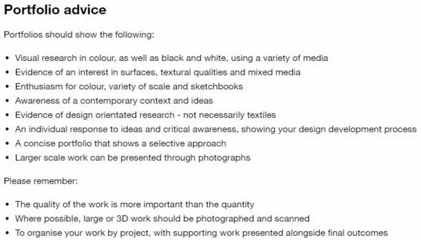 Requirements for Textile Design Works Collection of Chelsea Academy of Arts Requirements for Textile Design Works Collection of Chelsea Academy of Arts