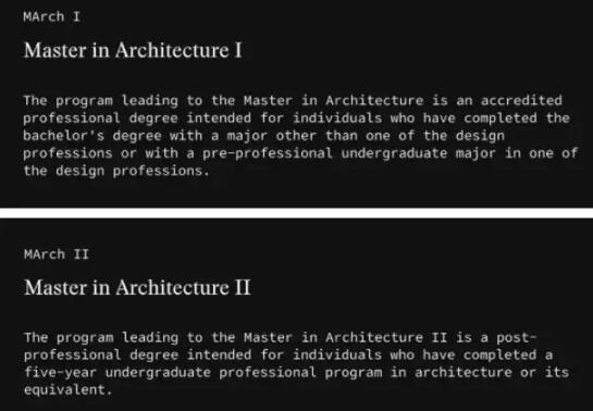 Degree requirements of architecture Degree requirements of architecture