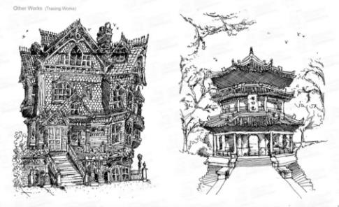 Hand drawn works of architectural students Hand drawn works of architectural students