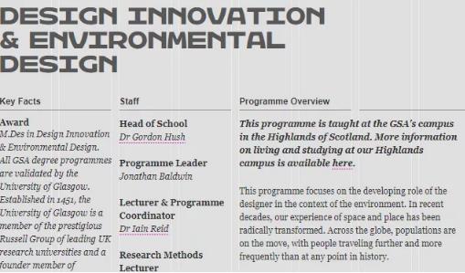 Environmental Design, Glasgow Academy of Arts Environmental Design, Glasgow Academy of Arts