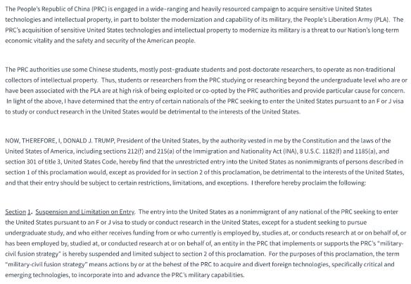 The United States restricts the entry of international students The United States restricts the entry of international students