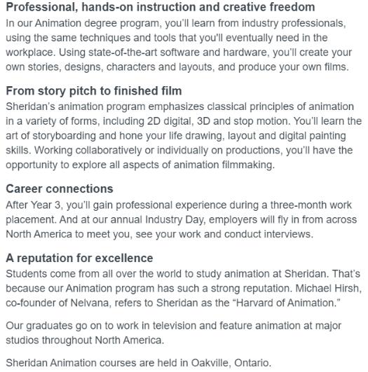 Highlights of Animation Undergraduate Major of Sheldan University Highlights of Animation Undergraduate Major of Sheldan University