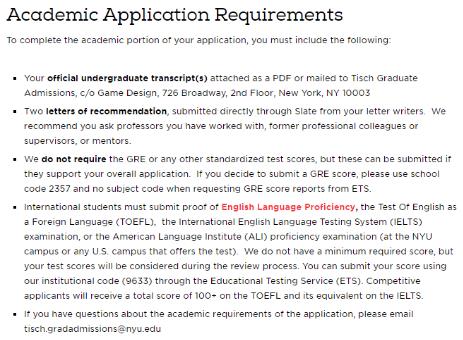 NYU Application Requirements NYU Application Requirements