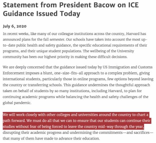 President of Harvard University complained about ICE President of Harvard University complained about ICE