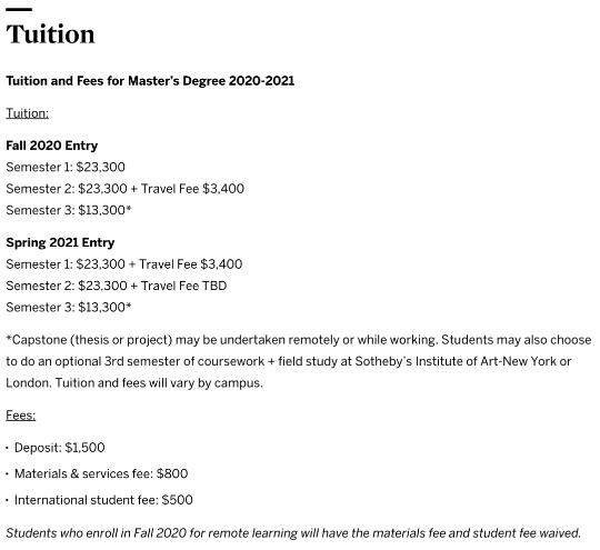 Tuition for Art Business on New York Campus Tuition for Art Business on New York Campus