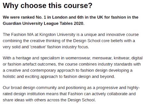 Fashion major of Kingston University, London Fashion major of Kingston University, London