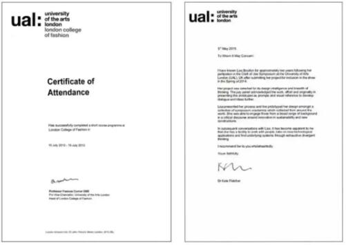 UAL completion certificate and tutor recommendation letter UAL completion certificate and tutor recommendation letter