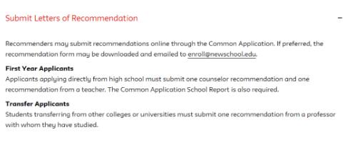 Parsons Undergraduate Application Recommendation Requirements Parsons Undergraduate Application Recommendation Requirements