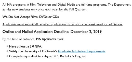 UCLA film professional application requirements shall not be lower than GPA 3.0 UCLA film professional application requirements shall not be lower than GPA 3.0