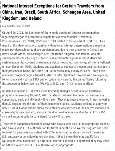 The US State Department announced the lifting of the ban on F/M visa to the US The US State Department announced the lifting of the ban on F/M visa to the US