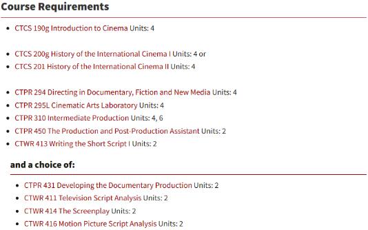 Curriculum of USC Film Academy Curriculum of USC Film Academy
