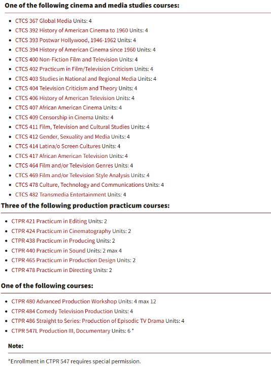 Course content of USC Film Academy Course content of USC Film Academy