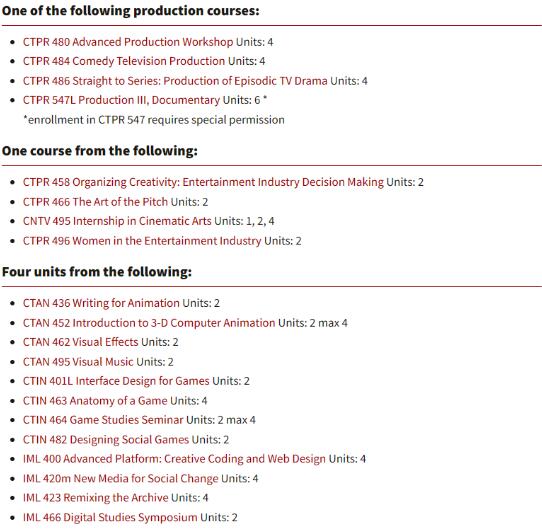 Course content of USC Film Academy Course content of USC Film Academy
