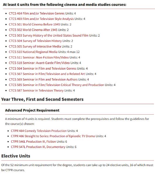 Course content of USC Film Academy Course content of USC Film Academy
