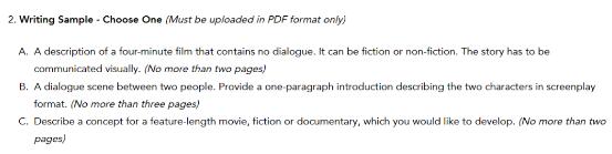 USC Film Academy Portfolio Requirements USC Film Academy Portfolio Requirements